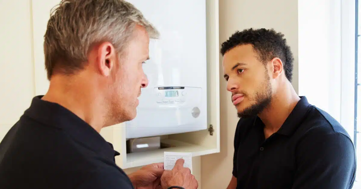 leaking boiler - plumber explaining leak