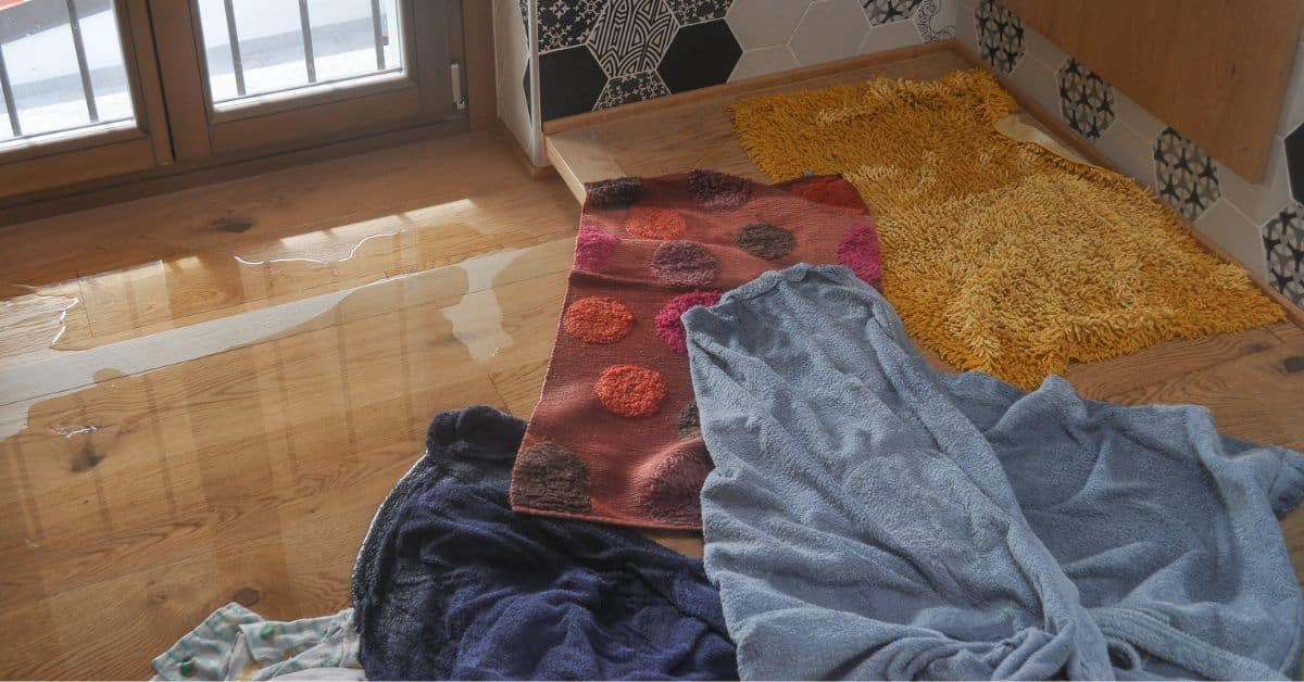 emergency plumbing services - water leak with towels on floor