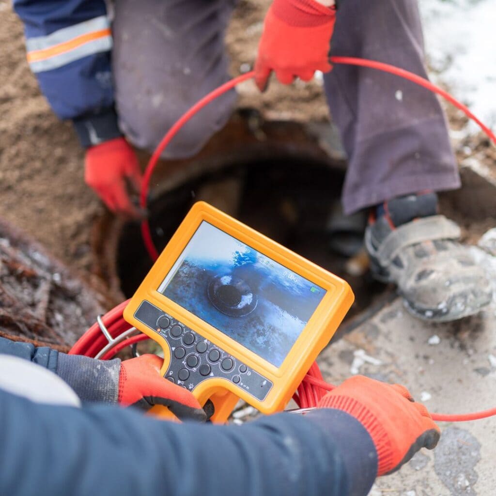Man looking at a CCTV Drain inspection camera