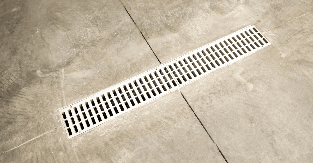 A Commercial floor drain in a Commercial warehouse 