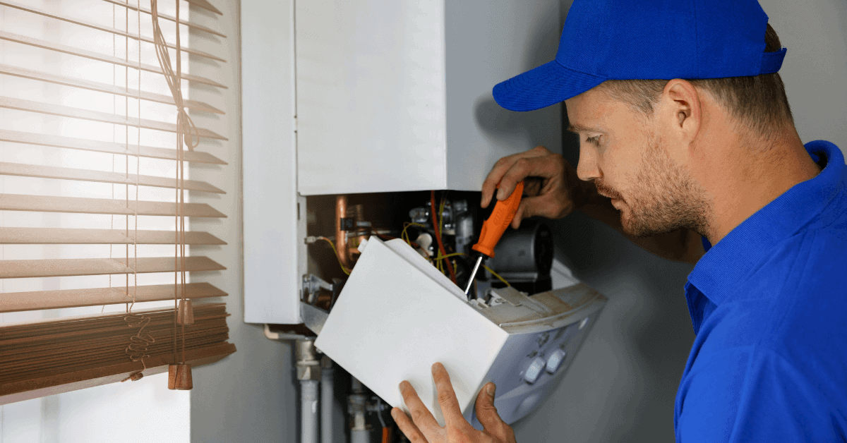 Engineer inspecting an open boiler 