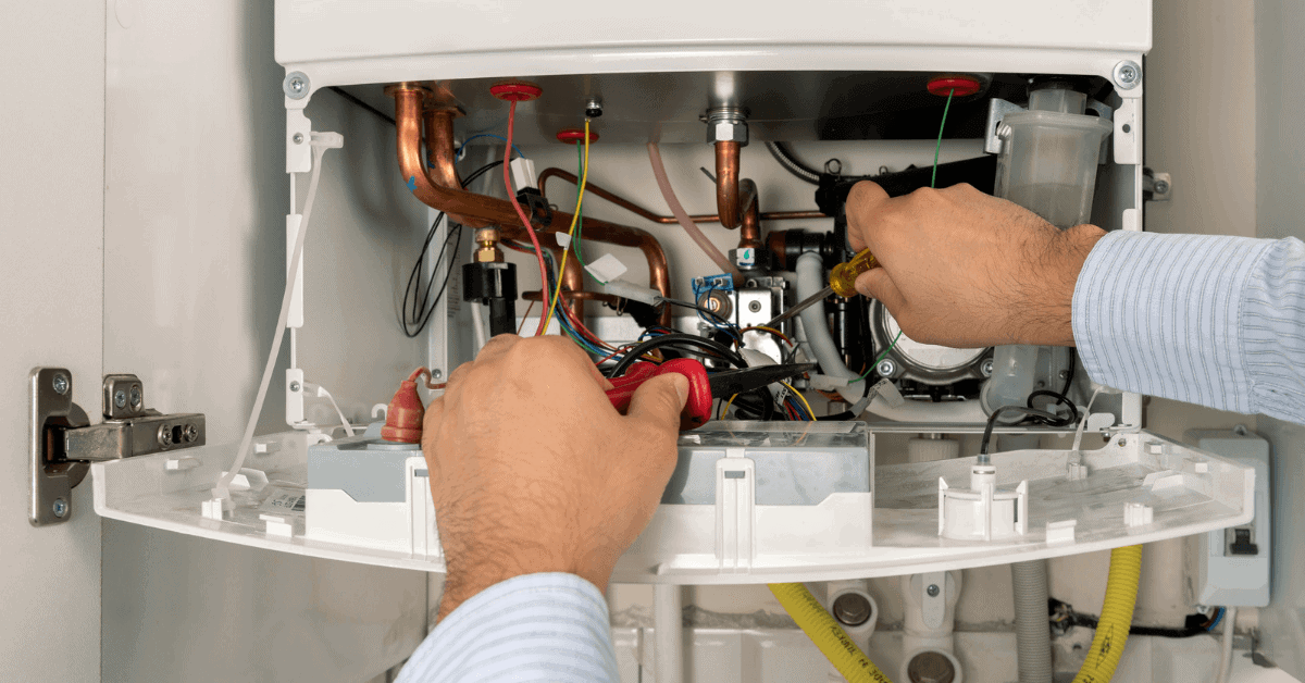 Engineer checking boiler components for high pressure 