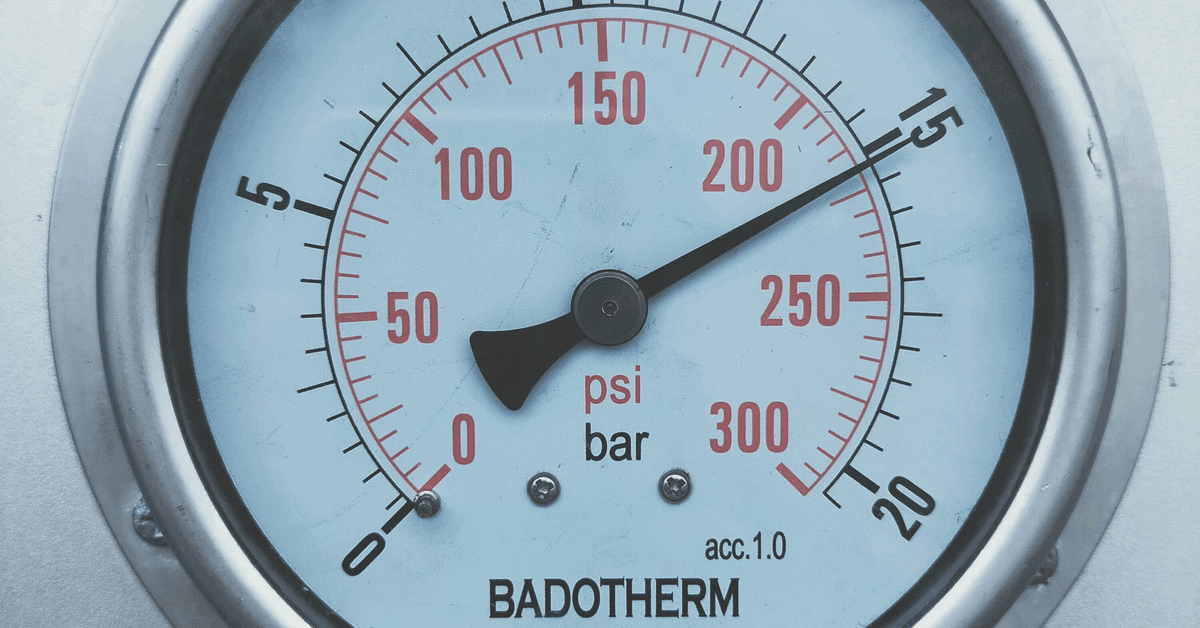 Boiler pressure gauge showing a high reading 